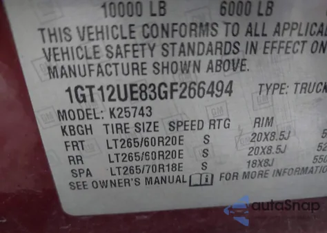 2016 GMC Sierra 2500Hd Denali z USA, uszkodzony, nr VIN 1GT12UE83GF266494